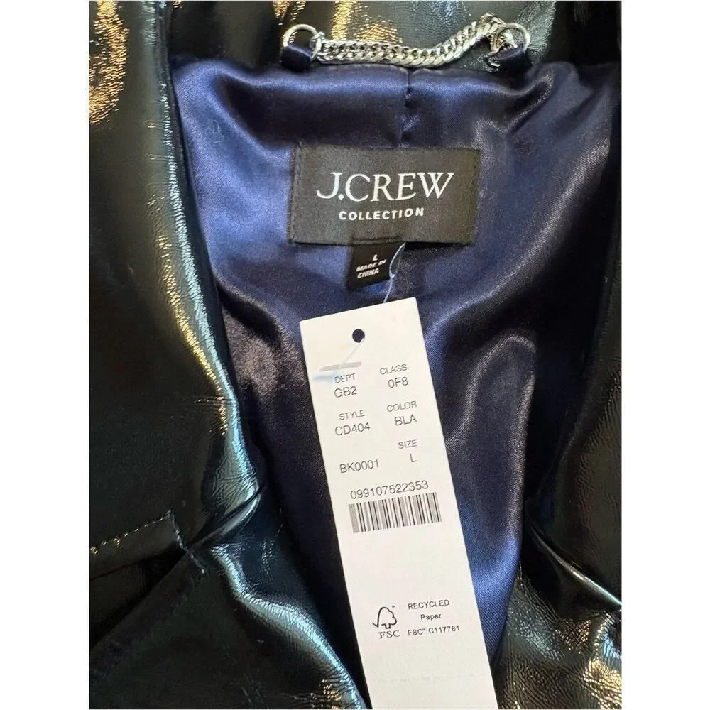 J.Crew Collection Black Cropped Moto Jacket In Faux Patent Leather Sz Large NWT